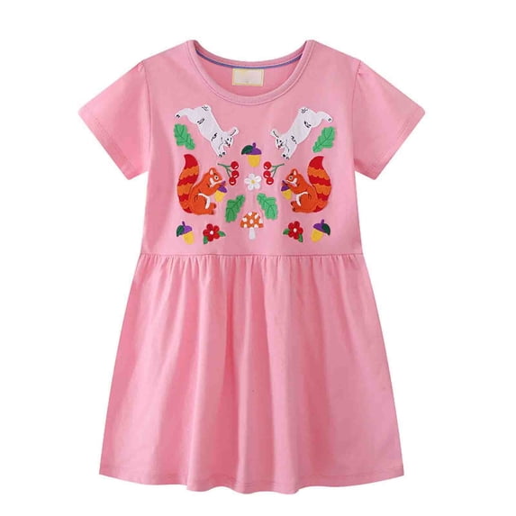 lnmuld Toddler Girls Easter Casual Dress Short Sleeve Embroidery Applique Detail Soft Everyday Wear Color:X3Pink,Size:2-3 Years
