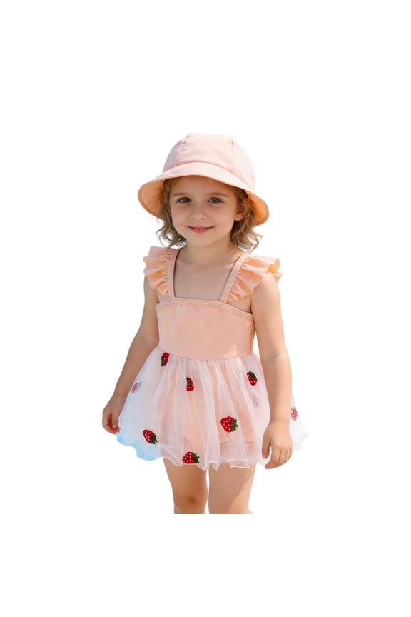 Toddler Girls Ruffle Skirt Swimsuit, Summer Swimwear for Kids Size:3-4 Years