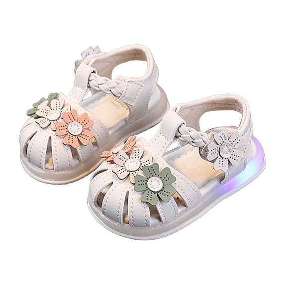 lnmuld Toddler Girls Summer Walking Sandals with Secure Closed Toe & Floral Design Color:White,Size:15