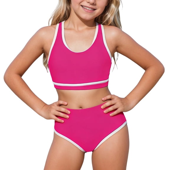 lnmuld Toddler Girls UPF 50 Sun Protective 2 Piece Tankini Set - Rash Guard & Skirt for Beach Pool Party Color:Hot Pink,Size:5-6 Years