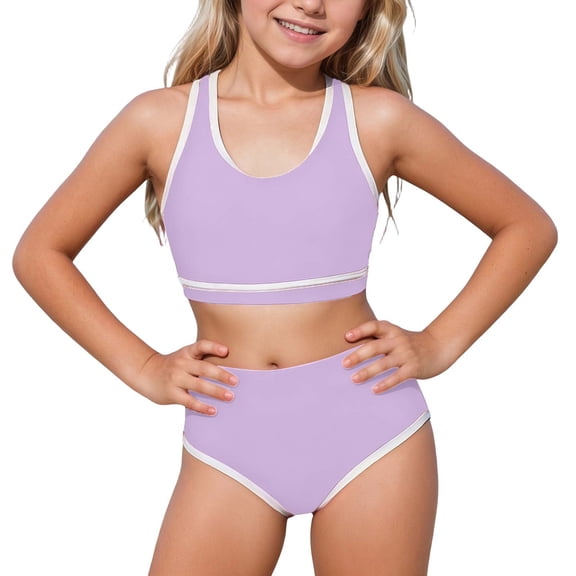 lnmuld Toddler Girls UPF 50 Sun Protective 2 Piece Tankini Set - Rash Guard & Skirt for Beach Pool Party Color:Light Purple,Size:5-6 Years
