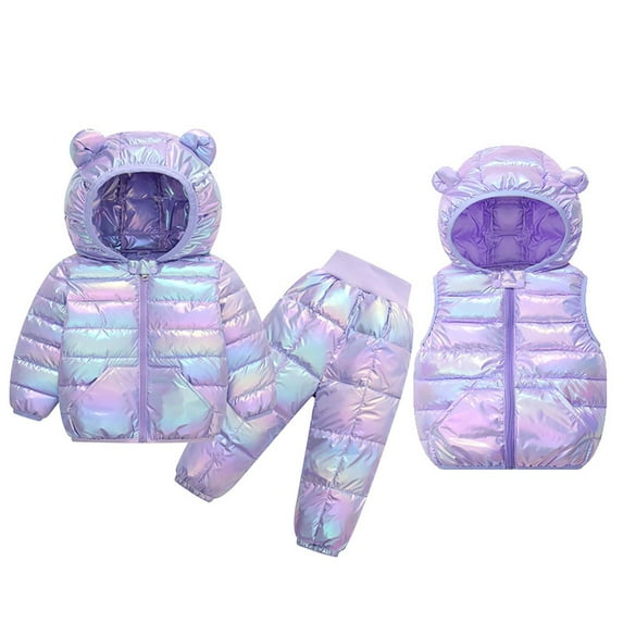 lnmuld Toddler Girls Winter Outfit Set Cozy Long Sleeve Bear Ear Top Pants Vest Three Piece Clothing Ensemble for Cold Weather Solid Color Size:12-18 Months