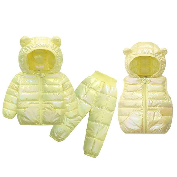 lnmuld Toddler Girls Winter Outfit Set Cozy Long Sleeve Bear Ear Top Pants Vest Three Piece Clothing Ensemble for Cold Weather Solid Color Size:6-12 Months