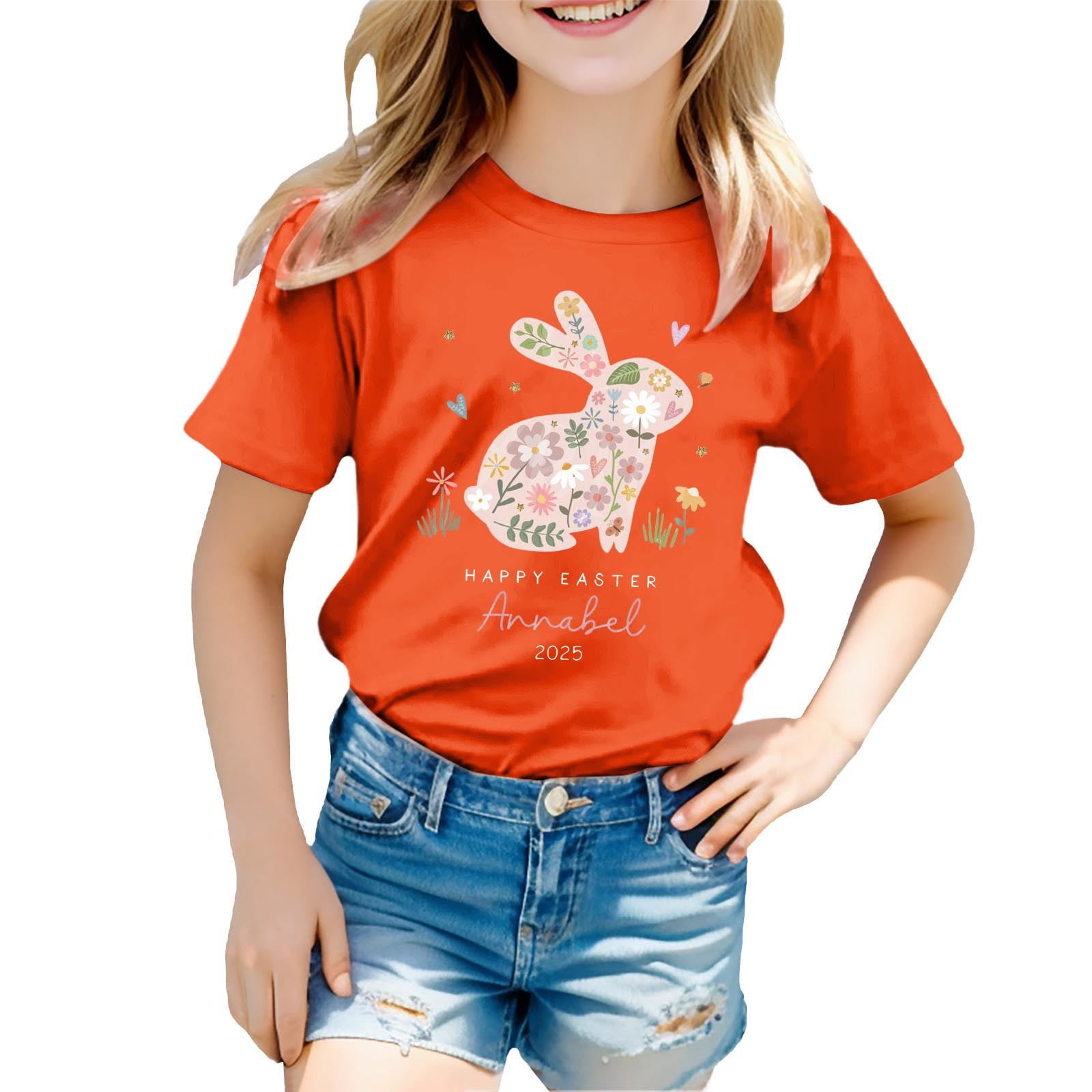 lnmuld Toddler Kids Easter Egg Bunny Graphic Short Sleeve Crew Neck T ...
