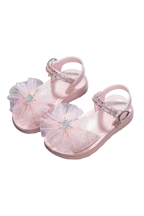 Toddler & Kids Girls Sparkly Sandals with Mesh Flower Design & Adjustable Straps, Comfortable for Casual & Party Dress Wear Color:Red,Size:9-9.5 Years