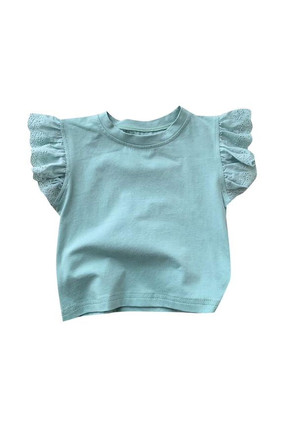 Toddler Kids Girls Summer Solid Color Crew Neck Flutter Sleeve Tee Size:3-4 Years