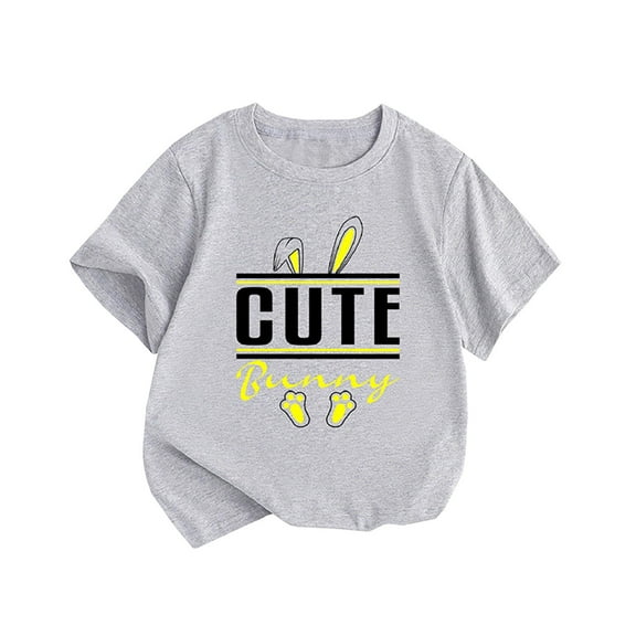 lnmuld Tops for Teens European Style Summer Girls Short Sleeve Tee with Adorable Easter Bunny Print Round Neck Children's Top Size:2-3 Years
