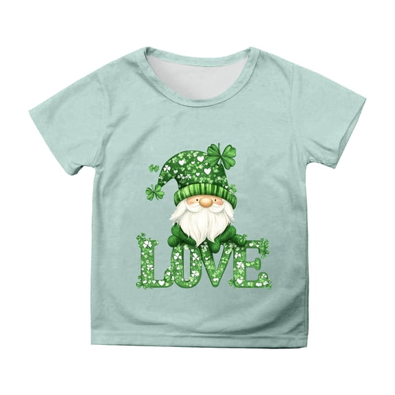 lnmuld Tops for Teens St Patrick's Day Girls Casual Short Sleeve Printed Tee Shirt for Kids Holiday Celebration Size:8-9 Years
