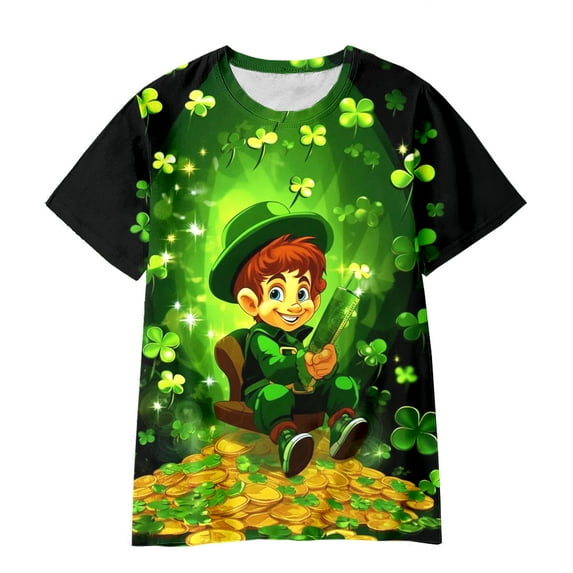 lnmuld Tops for Teens St Patrick's Day Themed Short Sleeve Tee for Toddler Boys and Girls Comfortable Seasonal Kids Top Size:11-12 Years