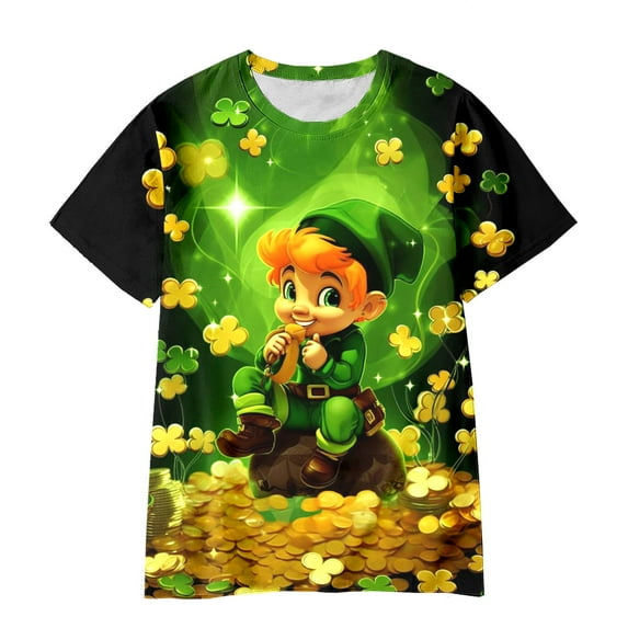 lnmuld Tops for Teens St Patrick's Day Themed Short Sleeve Tee for Toddler Boys and Girls Comfortable Seasonal Kids Top Size:3-4 Years