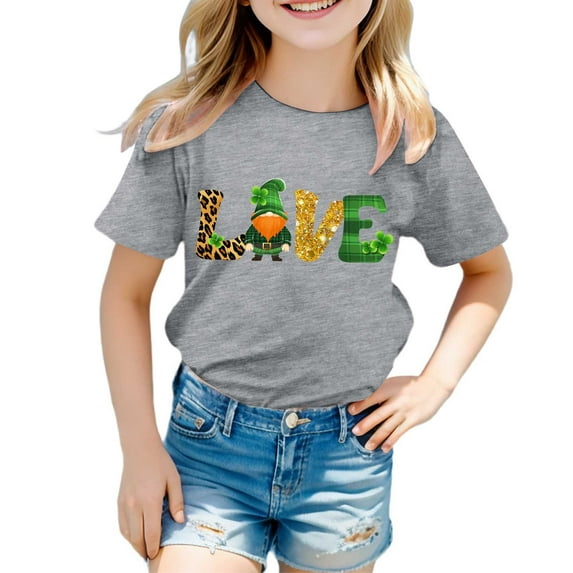 lnmuld Tops for St Patricks Day Themed Short Sleeve Tee for Girls Youth Kids Printed Casual Top Size:3-4 Years