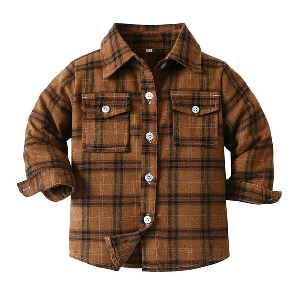 lnmuld Tops for Teens Toddler Boys Plaid Long Sleeve Lapel Button Front Shirt Coat Jacket for Kids Outerwear Size:6-7 Years