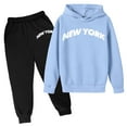 thumbnail image 1 of lnmuld Two Piece Boys Girls Outfit Casual Solid Color Letter Print Hoodie and Joggers Outfit Set for Kids Size:9-10 Years, 1 of 6