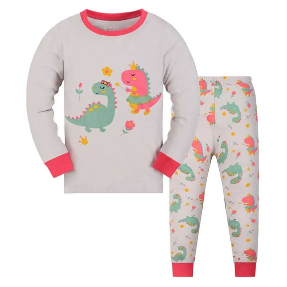 lnmuld Two Piece Cotton Pajamas Dinosaur Print Boys Long Sleeve Pajama Set Comfortable Loungewear for Kids and Relaxation Size:4-5 Years