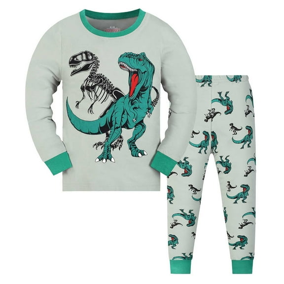 lnmuld Two Piece Cotton Pajamas Dinosaur Print Boys Long Sleeve Pajama Set Comfortable Loungewear for Kids and Relaxation Size:5-6 Years