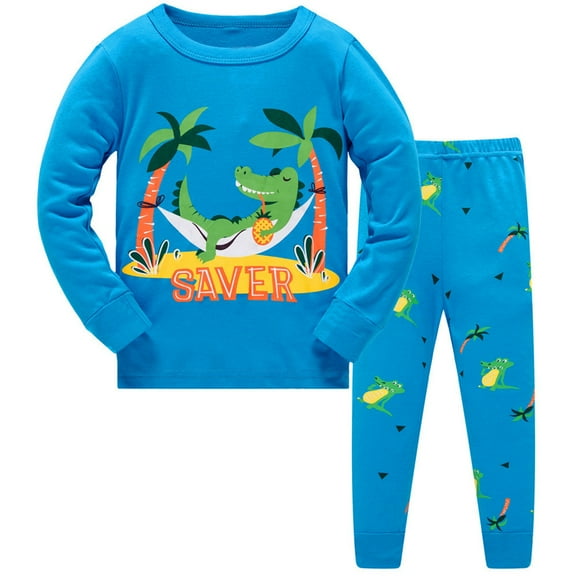 lnmuld Two Piece Fall Outfits Dinosaur Boys Long Sleeve Pajama Set Sleepwear Outfits for Toddler Kids Size:3-4 Years