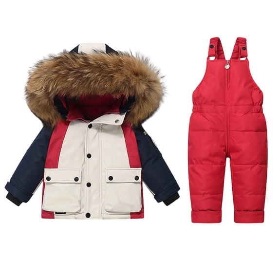 lnmuld Two Piece Girls Boys Outfits Insulated Winter Snowsuit for Girls Ski Bibs with Jacket Cold Weather Play Outerwear Size:12-24 Months