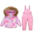 thumbnail image 1 of lnmuld Two Piece Girls Insulated Snowsuit Set Warm Winter Padded Overalls with Hooded Coat for Outdoor Cold Weather Adventures Size:5-6 Years, 1 of 9