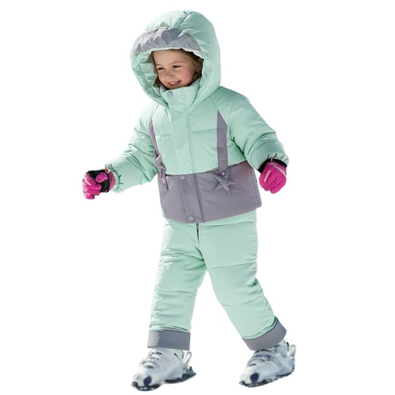 lnmuld Two Piece Girls Snow Suit Insulated Snowsuit All Weather Winter Coat Pants Outfit for Cold Size:1-2 Years