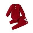 thumbnail image 1 of lnmuld Two Piece Outfits Baby Girls Winter Outfits Long Sleeve Romper and Pants Set Soft Comfy Toddler Daily Wear Clothes Solid Color Size:3-6 Months, 1 of 9