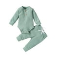 thumbnail image 1 of lnmuld Two Piece Outfits Baby Girls Winter Outfits Long Sleeve Romper and Pants Set Soft Comfy Toddler Daily Wear Clothes Solid Color Size:3-6 Months, 1 of 8