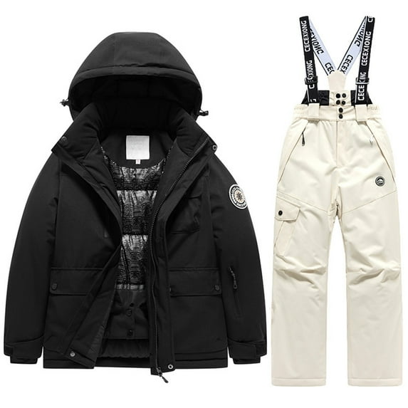 lnmuld Two Piece Outfits Boys Winter Ski Outfits Thermal Insulated Snowsuit Set for Extreme Cold Weather and Adventures Solid Color Size:8-9 Years