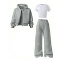 thumbnail image 1 of lnmuld Two Piece Outfits Girls 3 Piece Tracksuit Set with Hooded Jacket Pants and Tee Top for Casual Athletic Playground Sports Wear Activities Solid Color Size:9-10 Years, 1 of 4
