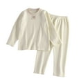 thumbnail image 1 of lnmuld Two Piece Outfits Girls Cozy Thermal Pajamas Soft Textured Jacquard Loungewear Round Neck Cartoon Print Outfit Set for Cold Weather Comfort Solid Color Size:12-18 Months, 1 of 8