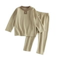 thumbnail image 1 of lnmuld Two Piece Outfits Girls Cozy Thermal Pajamas Soft Textured Jacquard Loungewear Round Neck Cartoon Print Outfit Set for Cold Weather Comfort Solid Color Size:3-4 Years, 1 of 3
