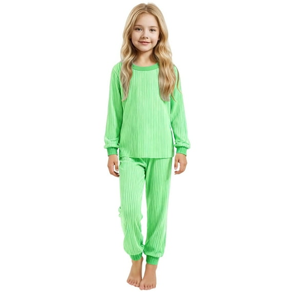 lnmuld Two Piece Outfits Girls Knitted Pajama Set Soft Sleepwear for Cozy Nighttime Comfort Breathable All Season Kids Loungewear Solid Color Size:10-11 Years