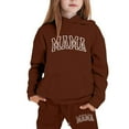 thumbnail image 1 of lnmuld Two Piece Outfits Girls Letter Print Hooded Sweatshirt Outfit Set Stylish Everyday Wear Comfortable Casual Kids Clothes for Daily Activities Solid Color Size:5-6 Years, 1 of 4