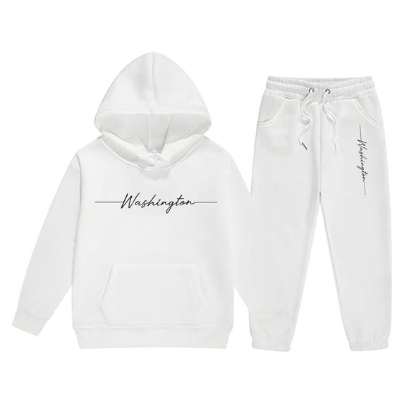 lnmuld Two Piece Outfits Girls Winter Tracksuit Set Cozy Pullover Hoodie and Jogger Pants Cute Printed Casual Outfit for Kids Solid Color Size:6-7 Years