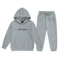 thumbnail image 1 of lnmuld Two Piece Outfits Girls Winter Warm Tracksuit Pullover Hoodie and Pants Cute Printed Jogger Casual Outfit Set Solid Color Size:3-4 Years, 1 of 4