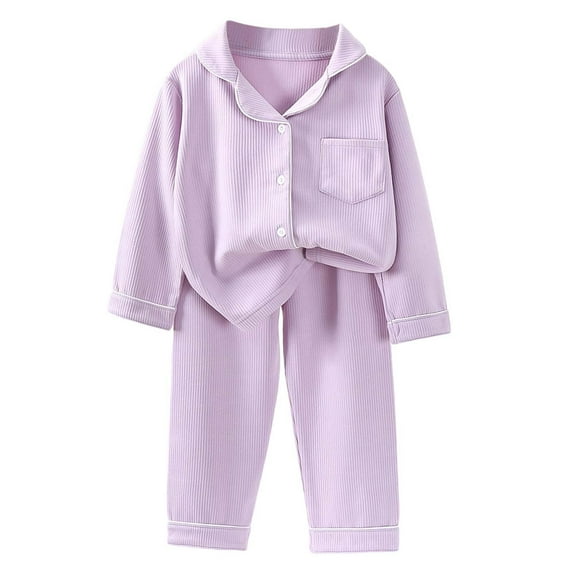 lnmuld Two Piece Outfits Soft Double Velvet Girls Thermal Pajama Set Long Sleeve Cozy Winter Homewear for Toddlers and Kids with Lapel Collar Solid Color Size:3-4 Years