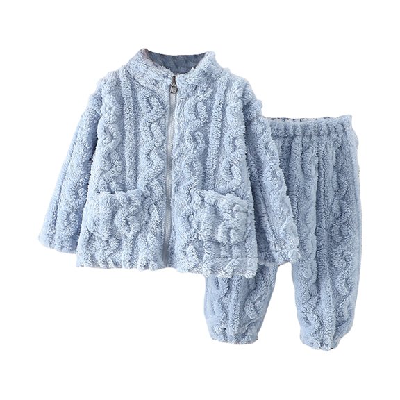 lnmuld Two Piece Outfits Soft Girls Flannel Pajama Set Cozy Winter Sleepwear Loungewear for Toddler Kids Warm Home Outfit Solid Color Size:6-12 Months