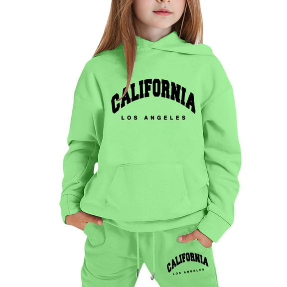 lnmuld Two Piece Outfits Stylish Girls Hooded Sweatshirt Outfit with Letter Print Design for Everyday Casual Wear Comfortable Childrens Clothing Set Solid Color Size:7-8 Years