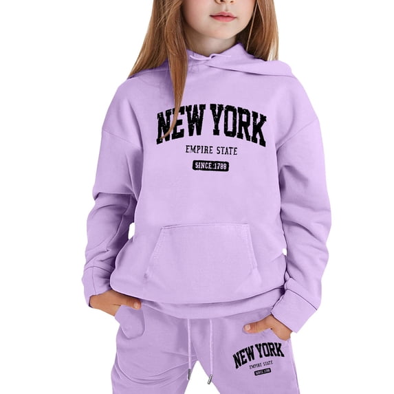 lnmuld Two Piece Outfits Stylish Girls Winter Outfits Set Printed Hooded Sweatshirt Ensemble Casual Wear with Easy Care Instructions Solid Color Size:2-3 Years
