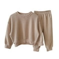 thumbnail image 1 of lnmuld Two Piece Outfits Stylish Toddler Outfit Set Cozy Long Sleeve Shirt and Comfy Sweatpants for Girls and Boys Solid Color Size:12-18 Months, 1 of 9