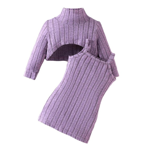 lnmuld Two Piece Outfits Toddler Girl Winter Knit Sweater Dress Set with Suspenders Casual Baby Outfit Playwear and Daily Fashion Solid Color Size:9-12 Months