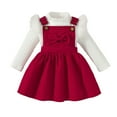 thumbnail image 1 of lnmuld Two Piece Outfits Winter Girls Outfit Long Sleeve Ribbed Strap Top and Bow Tie Dress Toddler Holiday Party Wear Set Solid Color Size:2-3 Years, 1 of 9