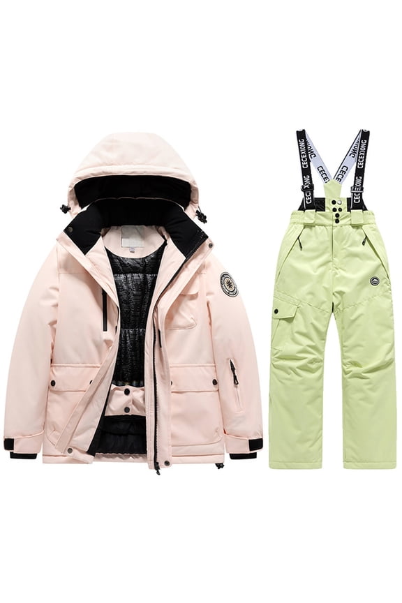Two Piece Outfits Winter Ski Outfit Set for Boys Girls Thermal Insulated Snowsuit Cold Weather Gear Outdoor Adventure Apparel Solid Color Size:6-7 Years