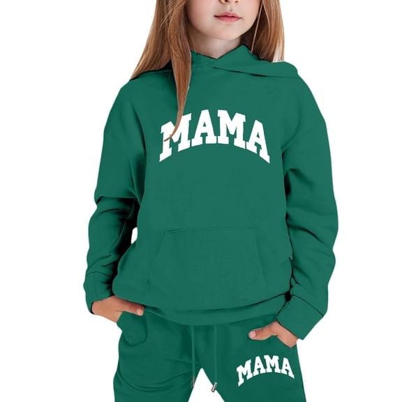 lnmuld Two Piece Solid Color Girls Letter Print Hooded Sweatshirt Outfit Set Stylish Everyday Wear Comfortable Casual Kids Apparel Size:11-12 Years