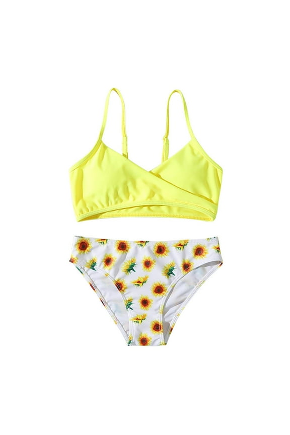 Two Piece Swimsuit for Girls Athletic Bikini Set with Sunflower Design for Beach Size:7-8 Years