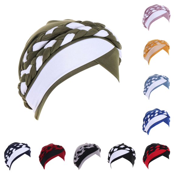 lnmuld Two Tone Braided Turban Hat Stretch Fashion Head Wrap Head Cover Size:One Size