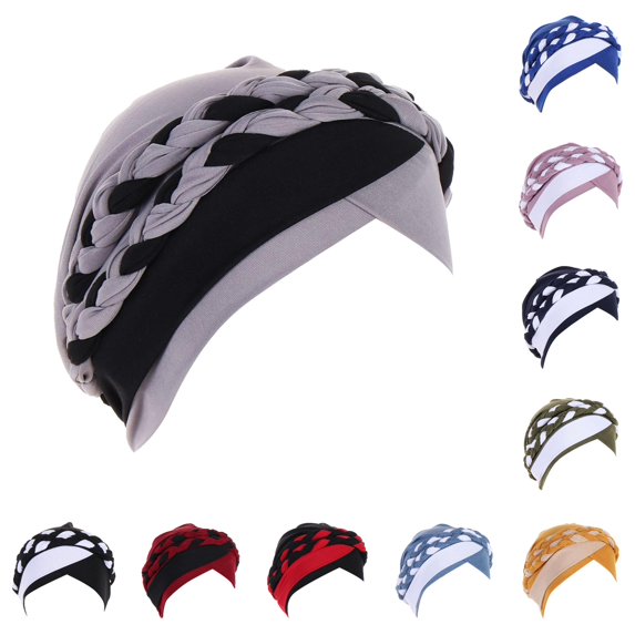 lnmuld Two Tone Braided Turban Hat Stretch Fashion Head Wrap Head Cover Size:One Size