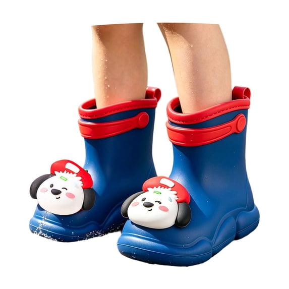 lnmuld Unisex Kids Rain Boots, Waterproof Non-Slip Boots with Easy Pull Handles, 3D Cartoon Puppy Lightweight Outdoor Boots Size:8-9 Years