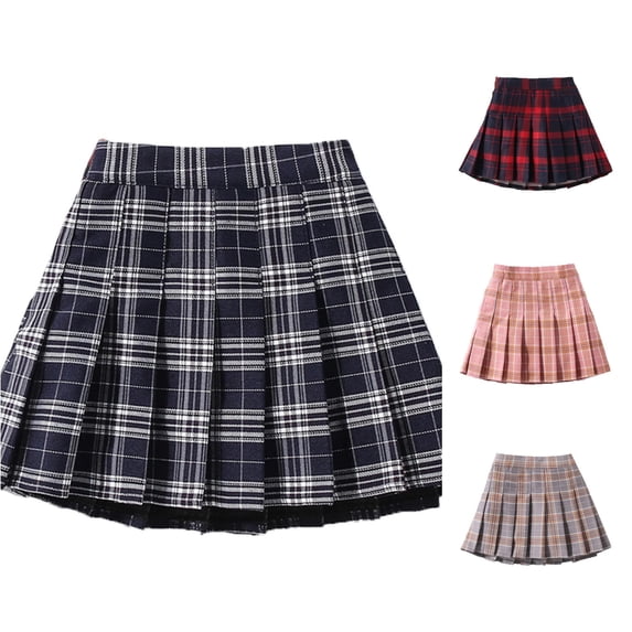 lnmuld Vintage Check Plaid Permanent Pleated Mini Skort Lined Preppy Back to School Mix Match Outfit for Girls Navy,4-5 Years