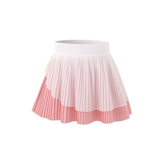 lnmuld Wide Waistband Color Block Pleated School Casual Skirt Layered A Line Flared Skirt Pink,3-4 Years