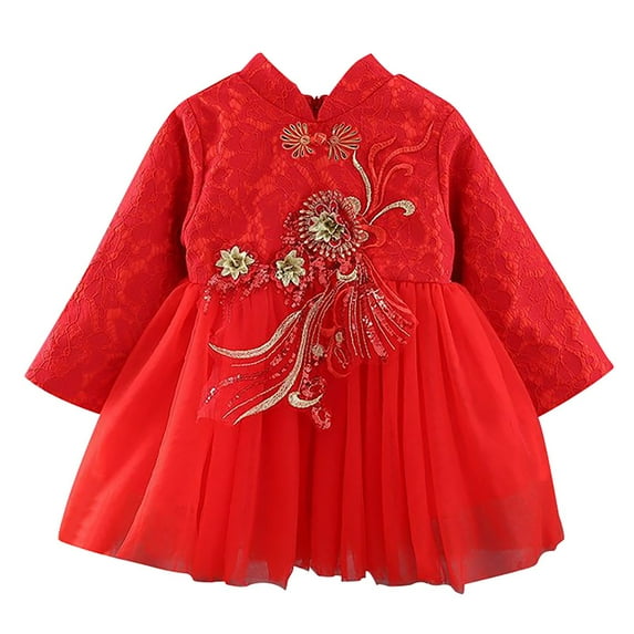 lnmuld Winter Dress Toddler Kids Baby Children Fairy Hanfu Dresses for Chinese New Year Lined Warm Dresses Embroidery Tang Suit Performance Size:5-6 Years