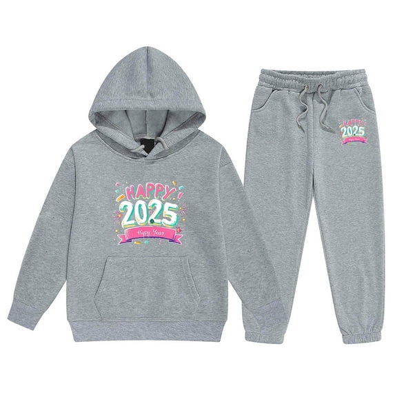 lnmuld Winter Outfits 2 Piece 2025 Year Print Girls Long Sleeve Hooded Sweater and Pants Outfit Set with Letter Design for Big Kids Solid Color Size:2-3 Years